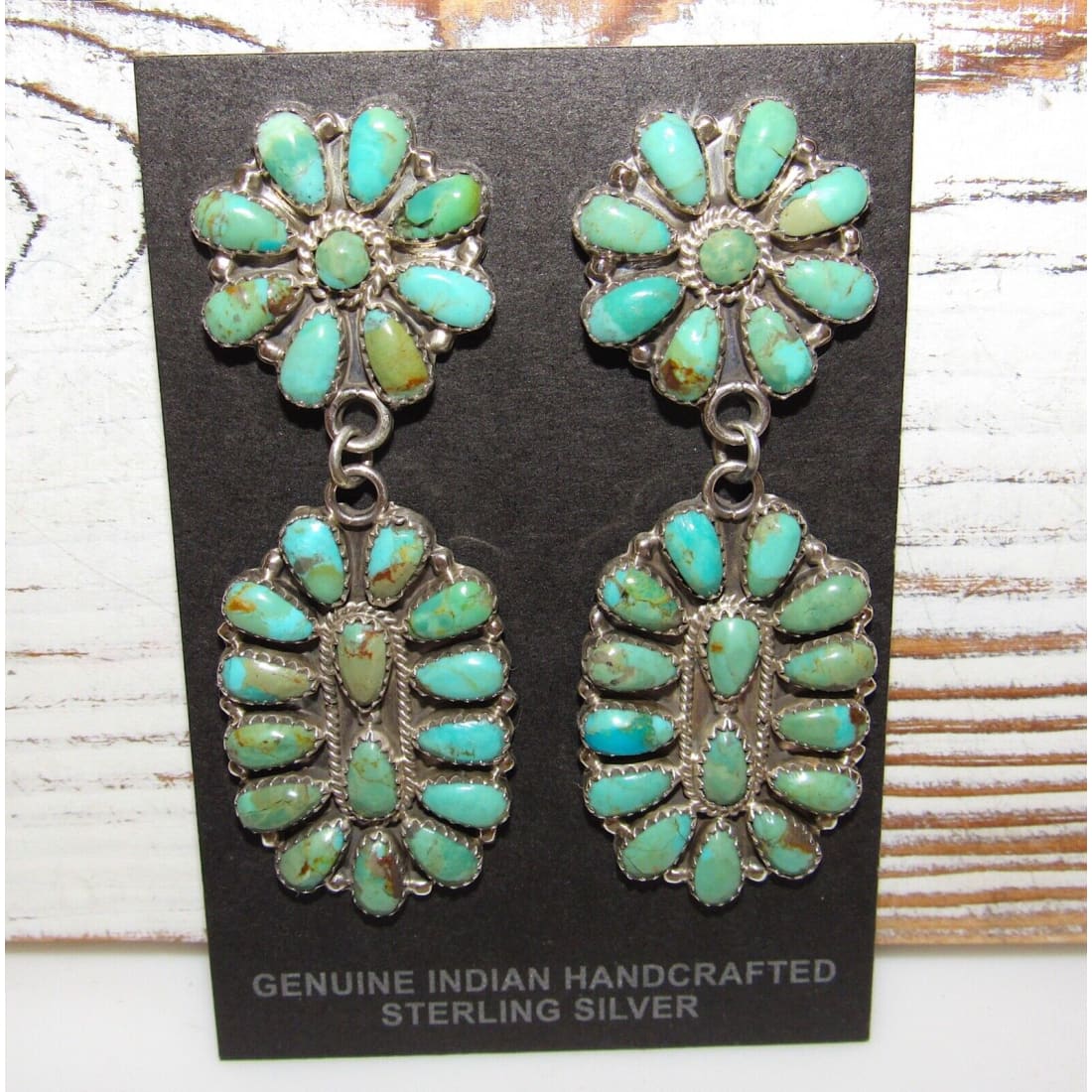 Navajo Turquoise Cluster Dangle Earrings Sterling Silver