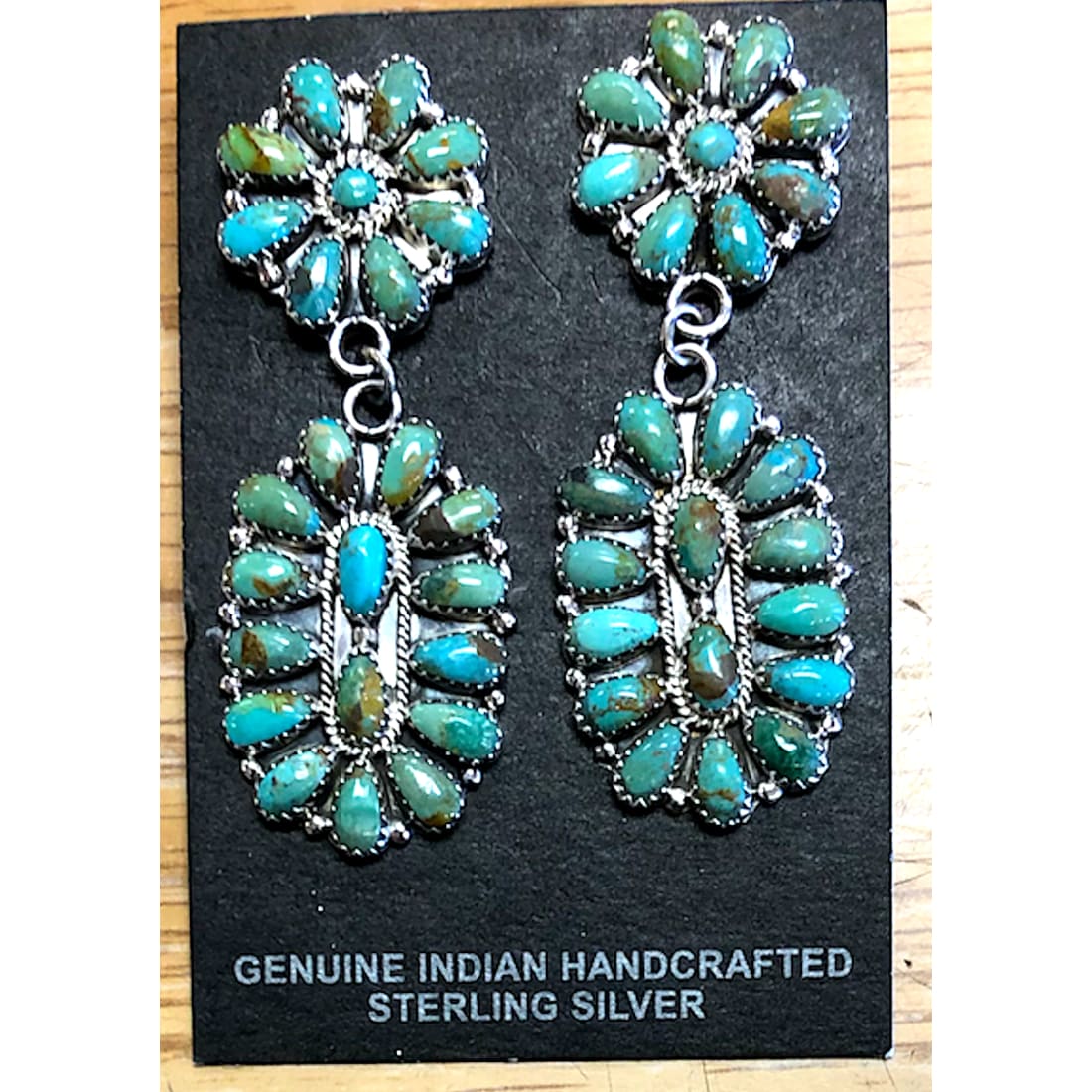 Navajo Turquoise Cluster Dangle Earrings Sterling Silver