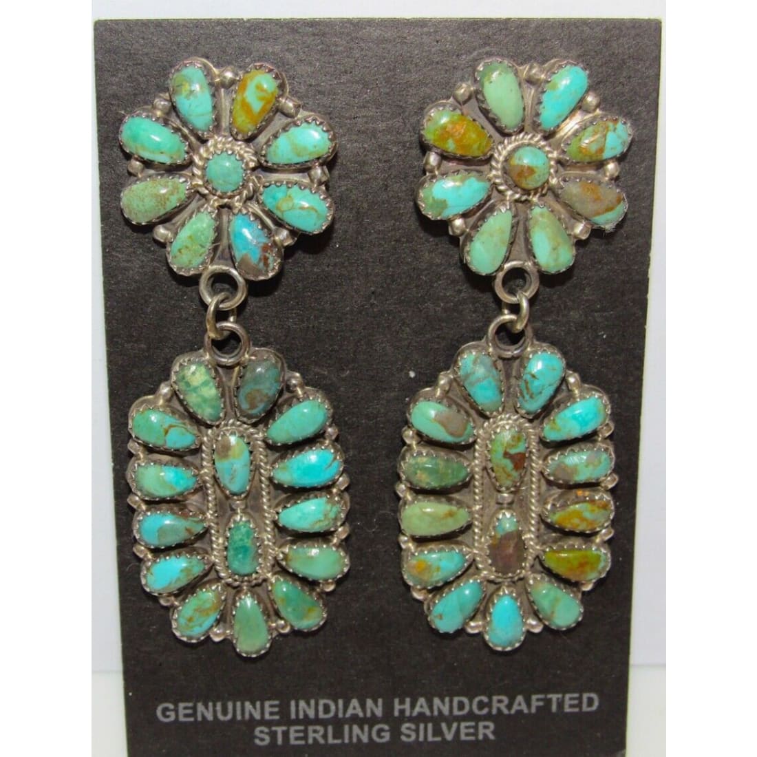 Navajo Turquoise Cluster Dangle Earrings Sterling Silver