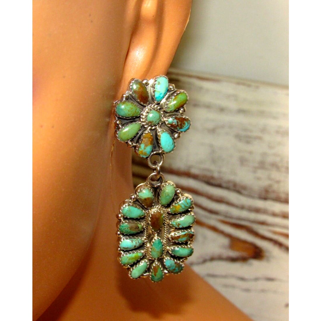 Navajo Turquoise Cluster Dangle Earrings Sterling Silver