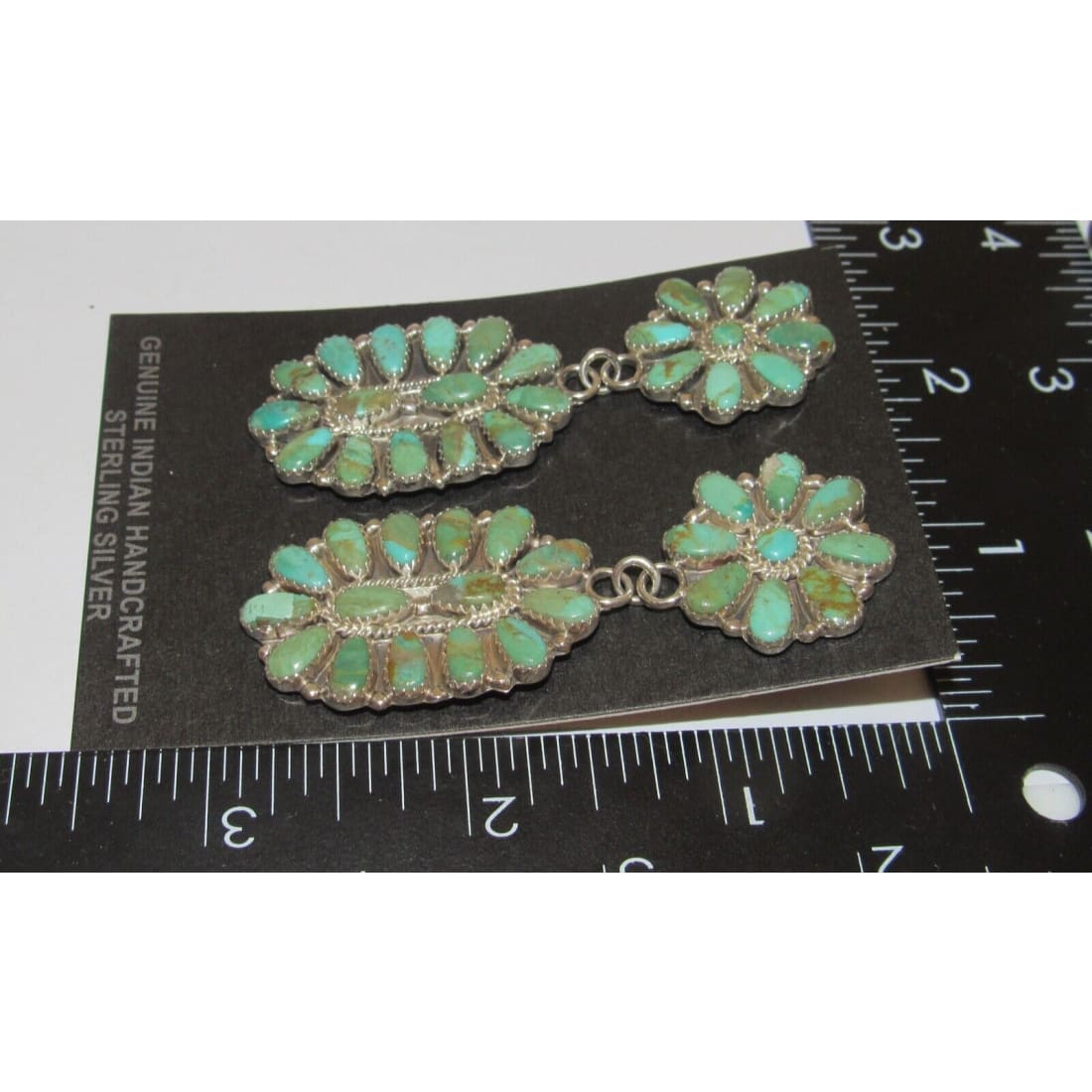 Navajo Turquoise Cluster Dangle Earrings Sterling Silver 