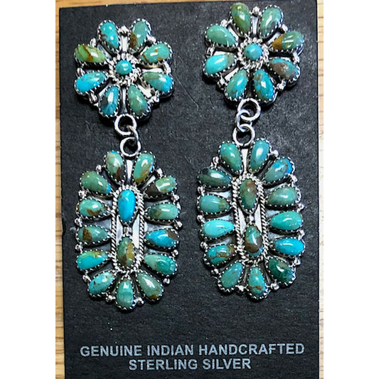 Navajo Turquoise Cluster Dangle Earrings Sterling Silver