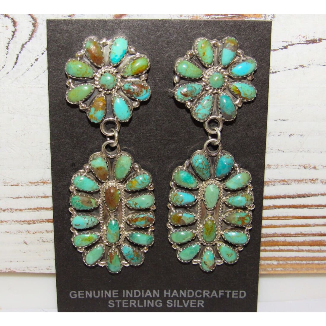 Navajo Turquoise Cluster Dangle Earrings Sterling Silver