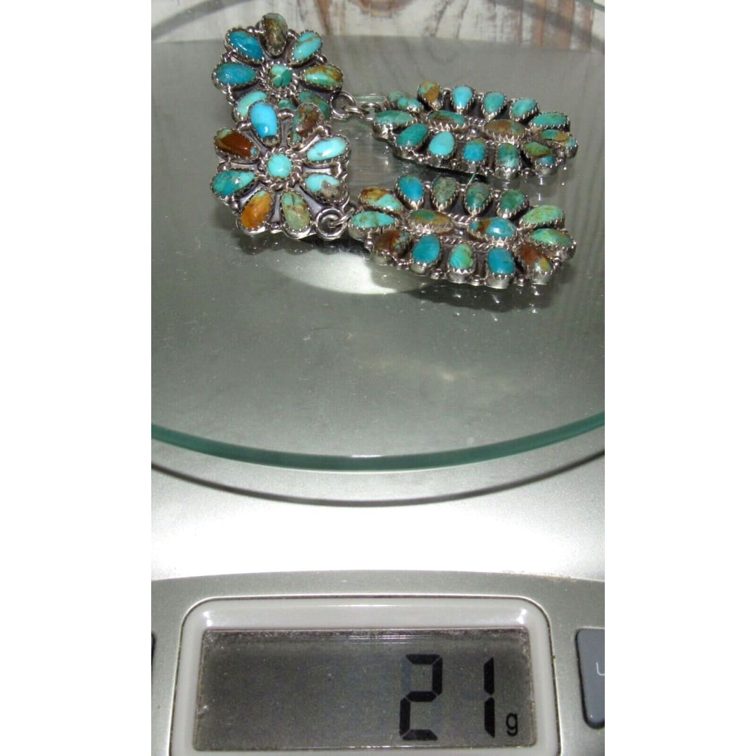 Navajo Turquoise Cluster Dangle Earrings Sterling Silver 