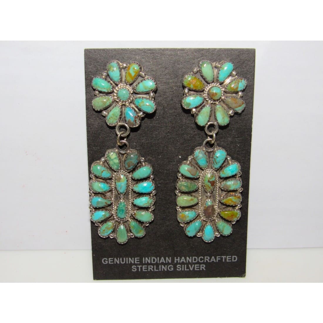 Navajo Turquoise Cluster Dangle Earrings Sterling Silver