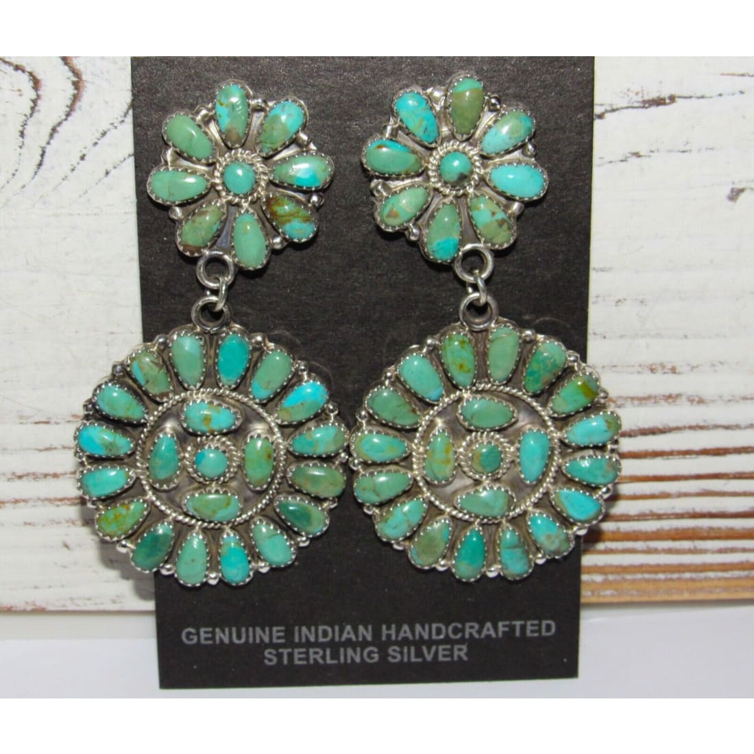 Navajo Turquoise Cluster Dangle Earrings Sterling Silver 