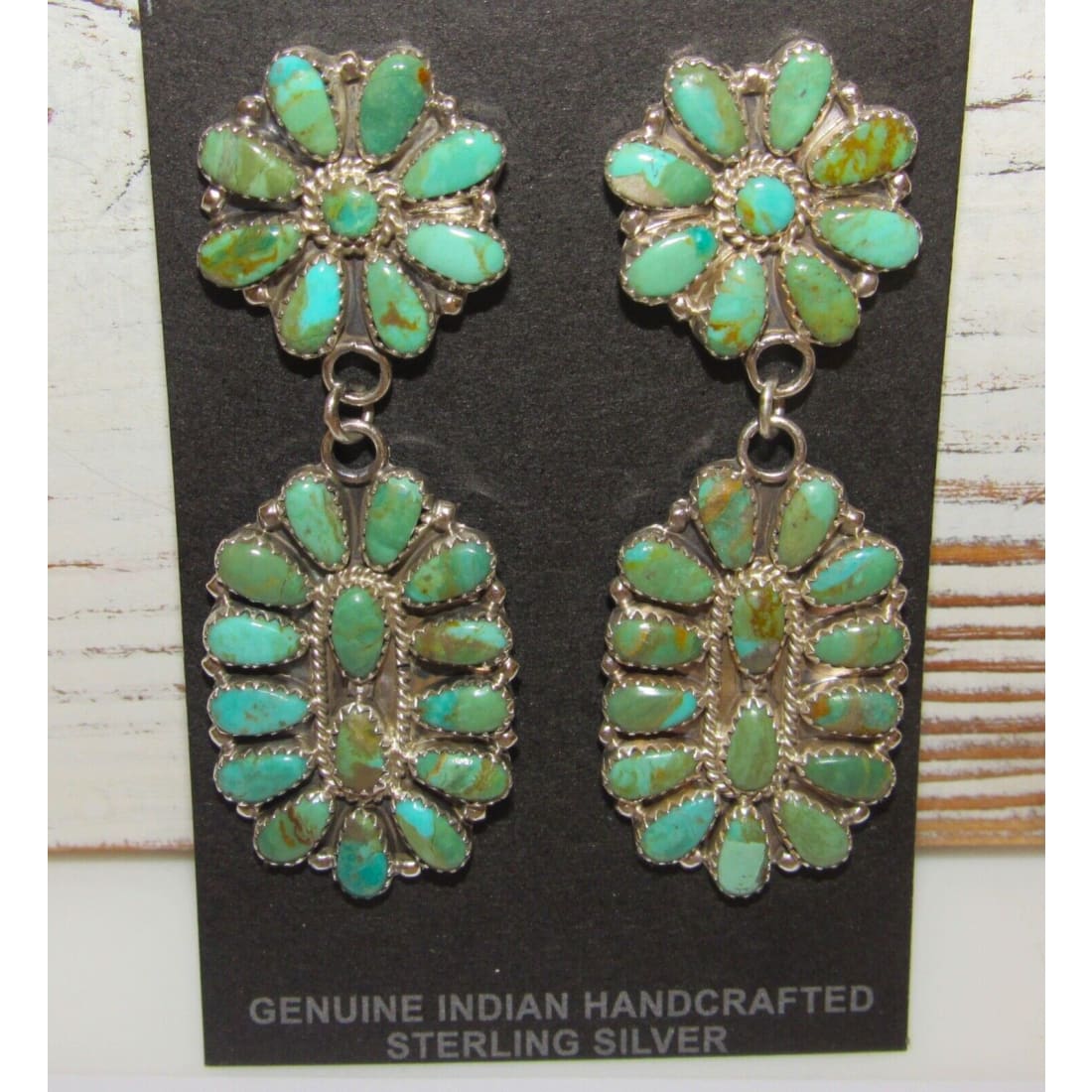 Navajo Turquoise Cluster Dangle Earrings Sterling Silver 