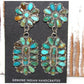 Navajo Turquoise Cluster Dangle Earrings Sterling Silver 