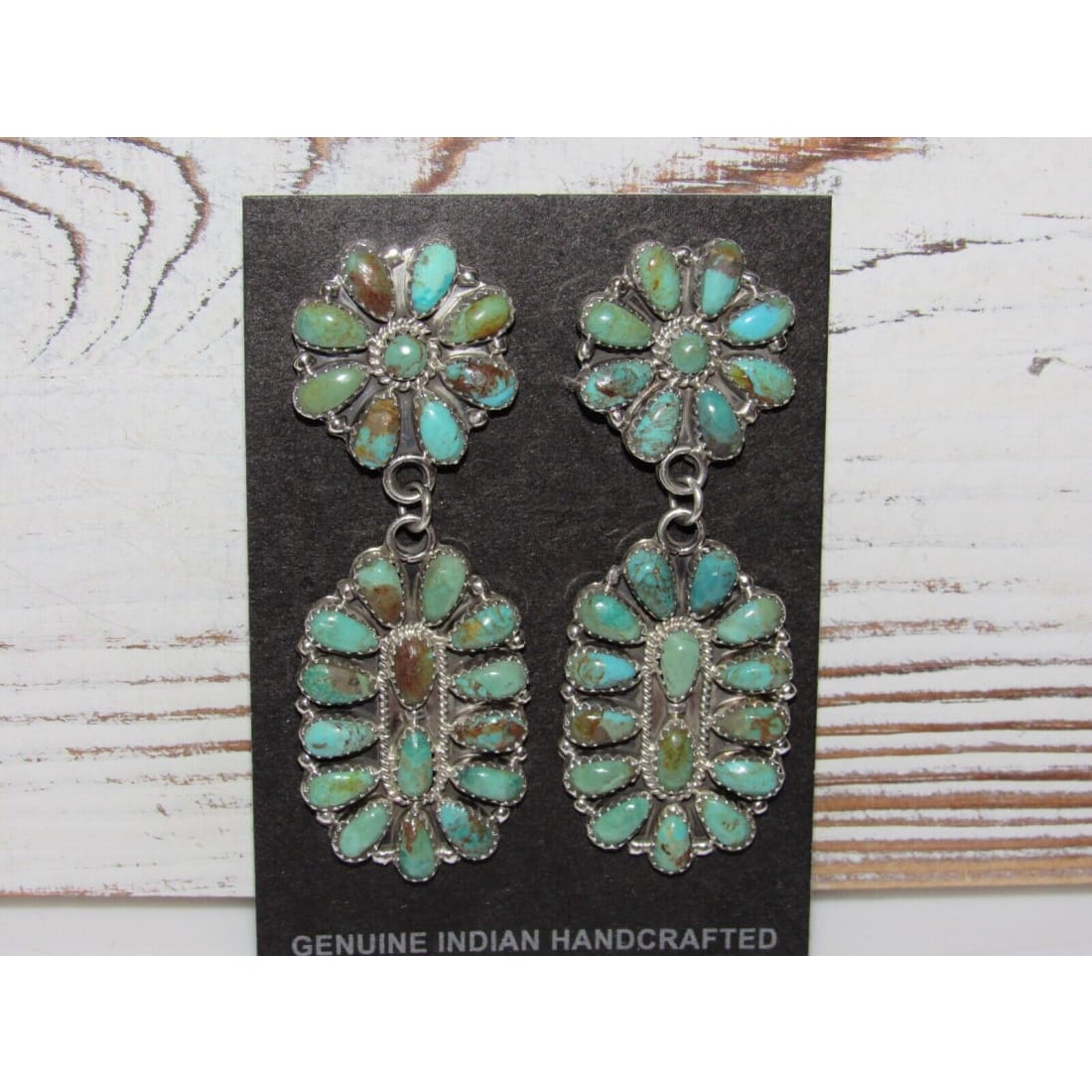 Navajo Turquoise Cluster Dangle Earrings Sterling Silver