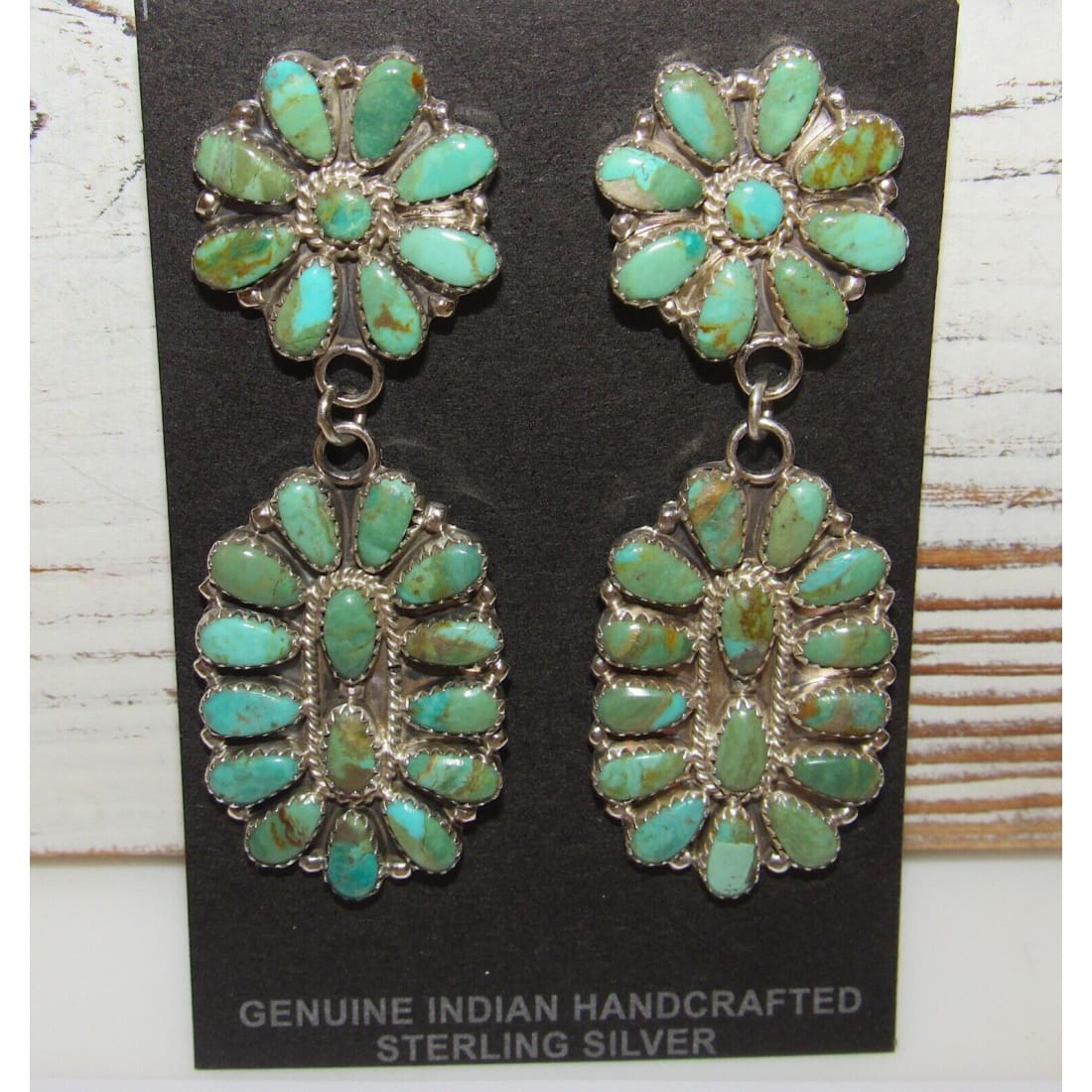 Navajo Turquoise Cluster Dangle Earrings Sterling Silver 