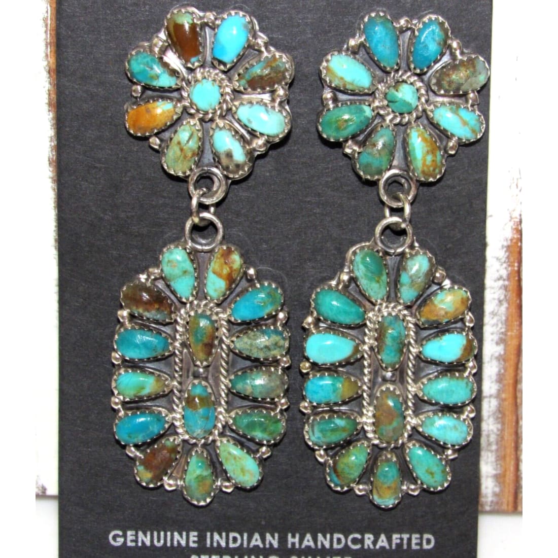 Navajo Turquoise Cluster Dangle Earrings Sterling Silver 