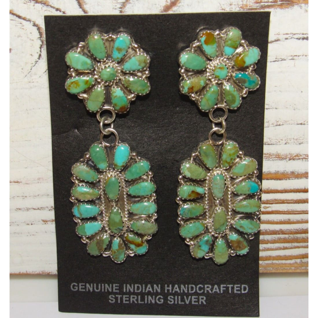 Navajo Turquoise Cluster Dangle Earrings Sterling Silver 