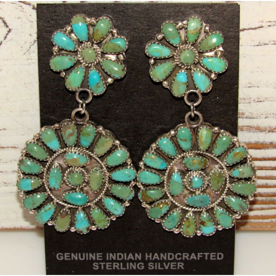 Navajo Turquoise Cluster Dangle Earrings Sterling Silver