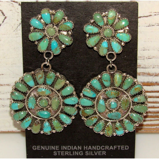 Navajo Turquoise Cluster Dangle Earrings Sterling Silver