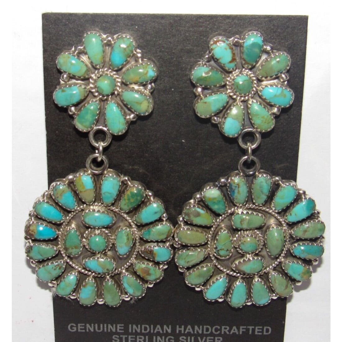 Navajo Turquoise Cluster Dangle Earrings Sterling Silver