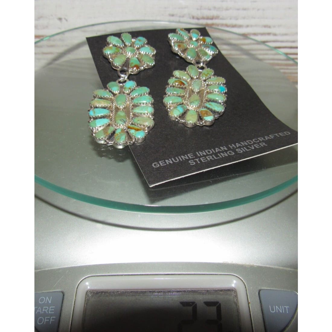 Navajo Turquoise Cluster Dangle Earrings Sterling Silver 