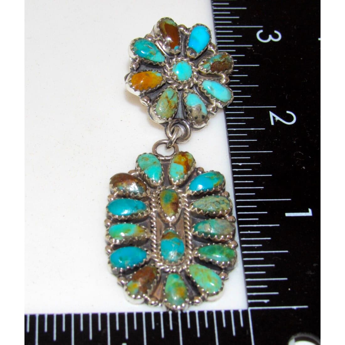 Navajo Turquoise Cluster Dangle Earrings Sterling Silver 