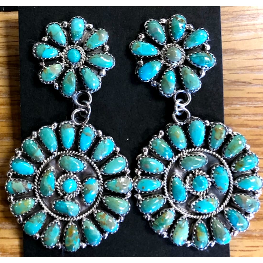 Navajo Turquoise Cluster Dangle Earrings Sterling Silver