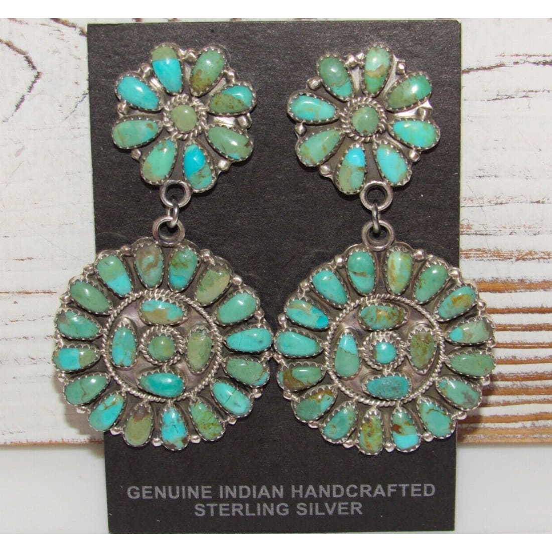 Navajo Turquoise Cluster Dangle Earrings Sterling Silver