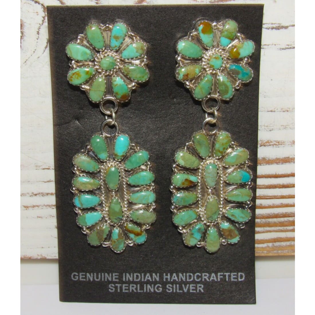 Navajo Turquoise Cluster Dangle Earrings Sterling Silver 