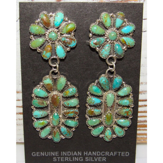 Navajo Turquoise Cluster Dangle Earrings Sterling Silver