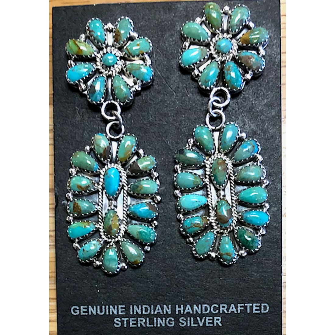 Navajo Turquoise Cluster Dangle Earrings Sterling Silver