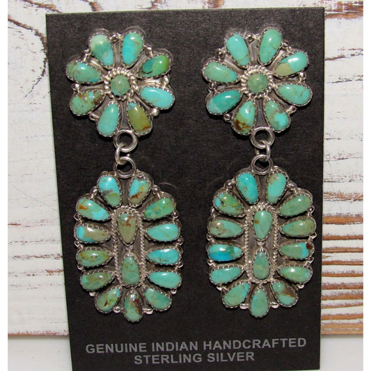 Navajo Turquoise Cluster Dangle Earrings Sterling Silver