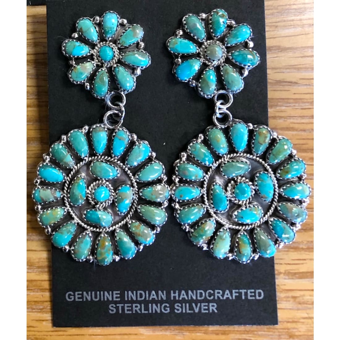 Navajo Turquoise Cluster Dangle Earrings Sterling Silver
