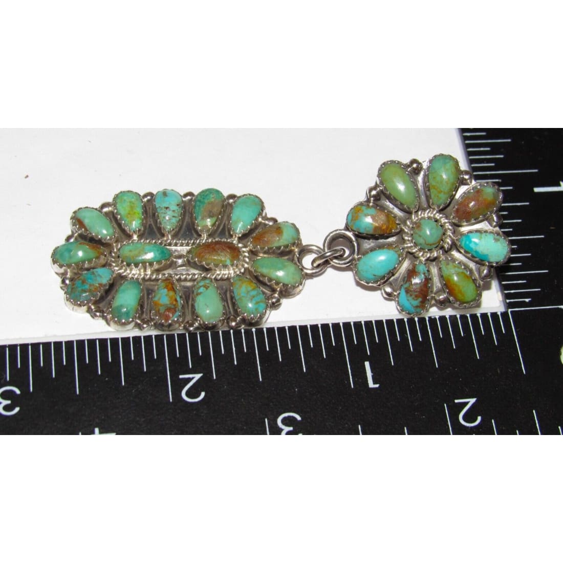 Navajo Turquoise Cluster Dangle Earrings Sterling Silver
