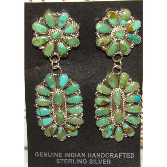Navajo Turquoise Cluster Dangle Earrings Sterling Silver 