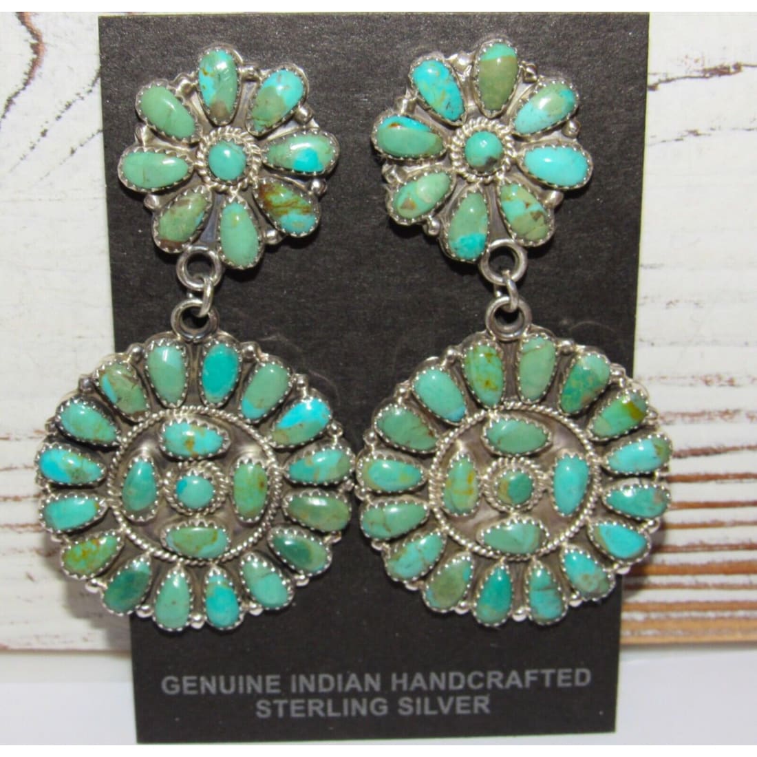 Navajo Turquoise Cluster Dangle Earrings Sterling Silver 