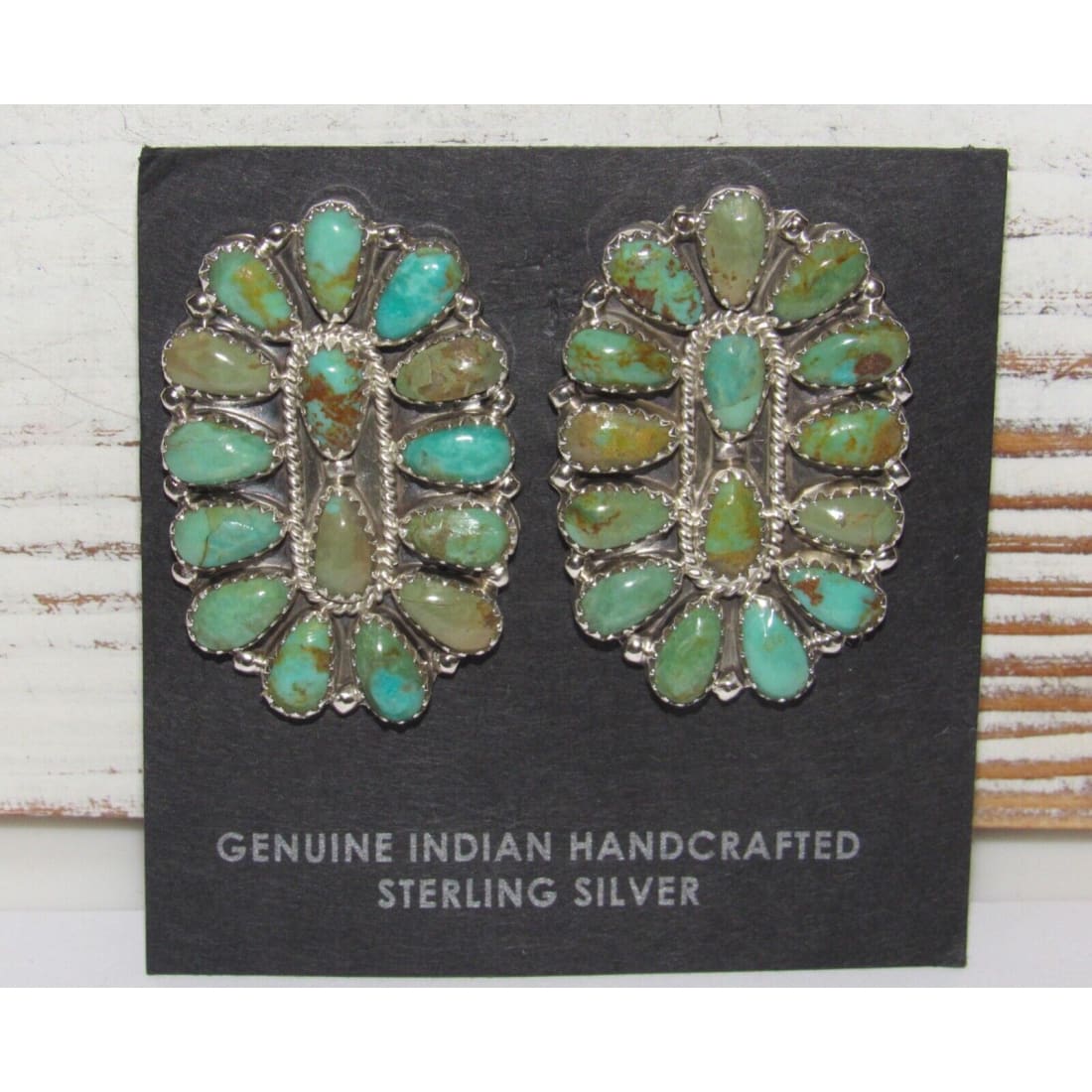 Navajo Turquoise Cluster Earrings Sterling Silver 1.5 Signed