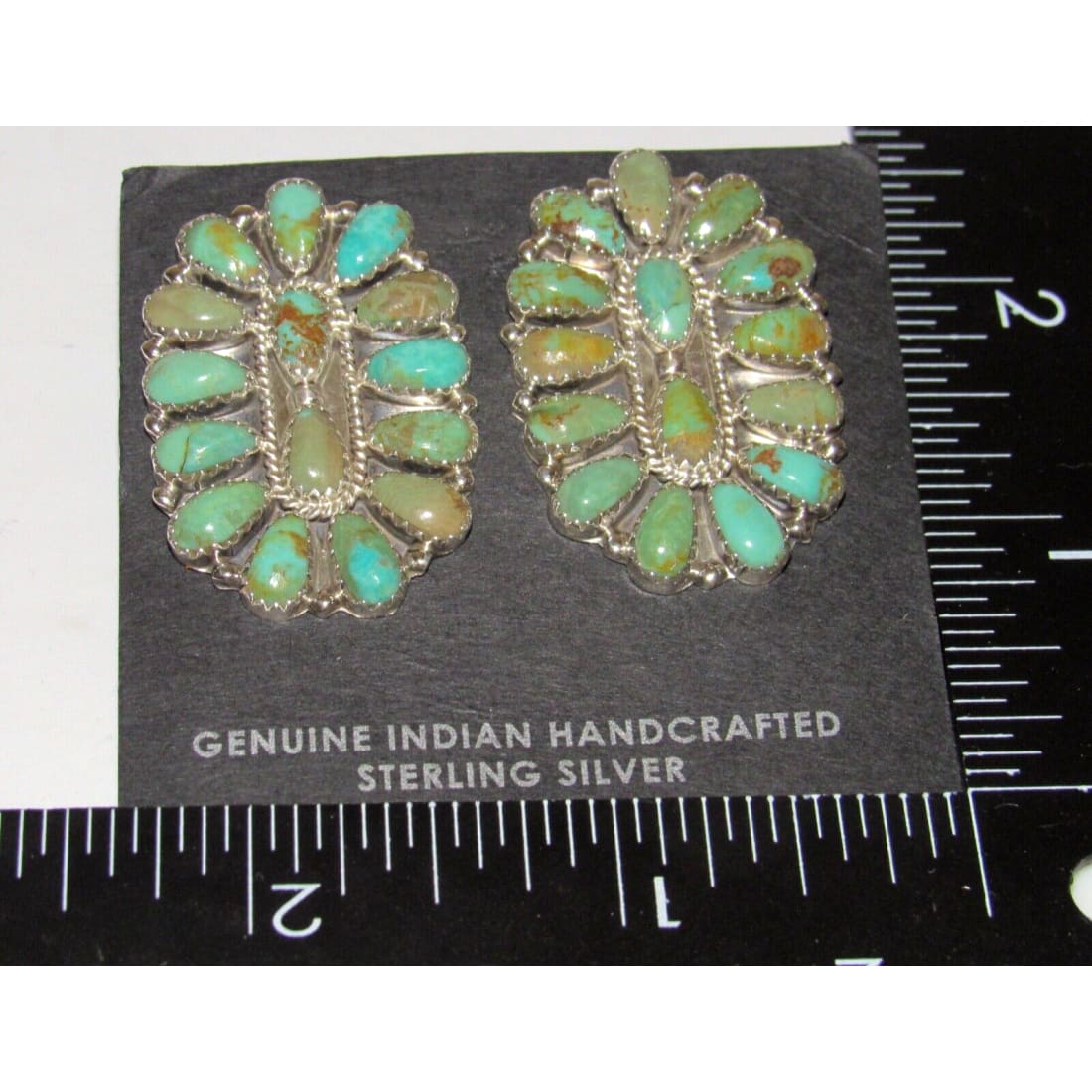 Navajo Turquoise Cluster Earrings Sterling Silver 1.5 Signed