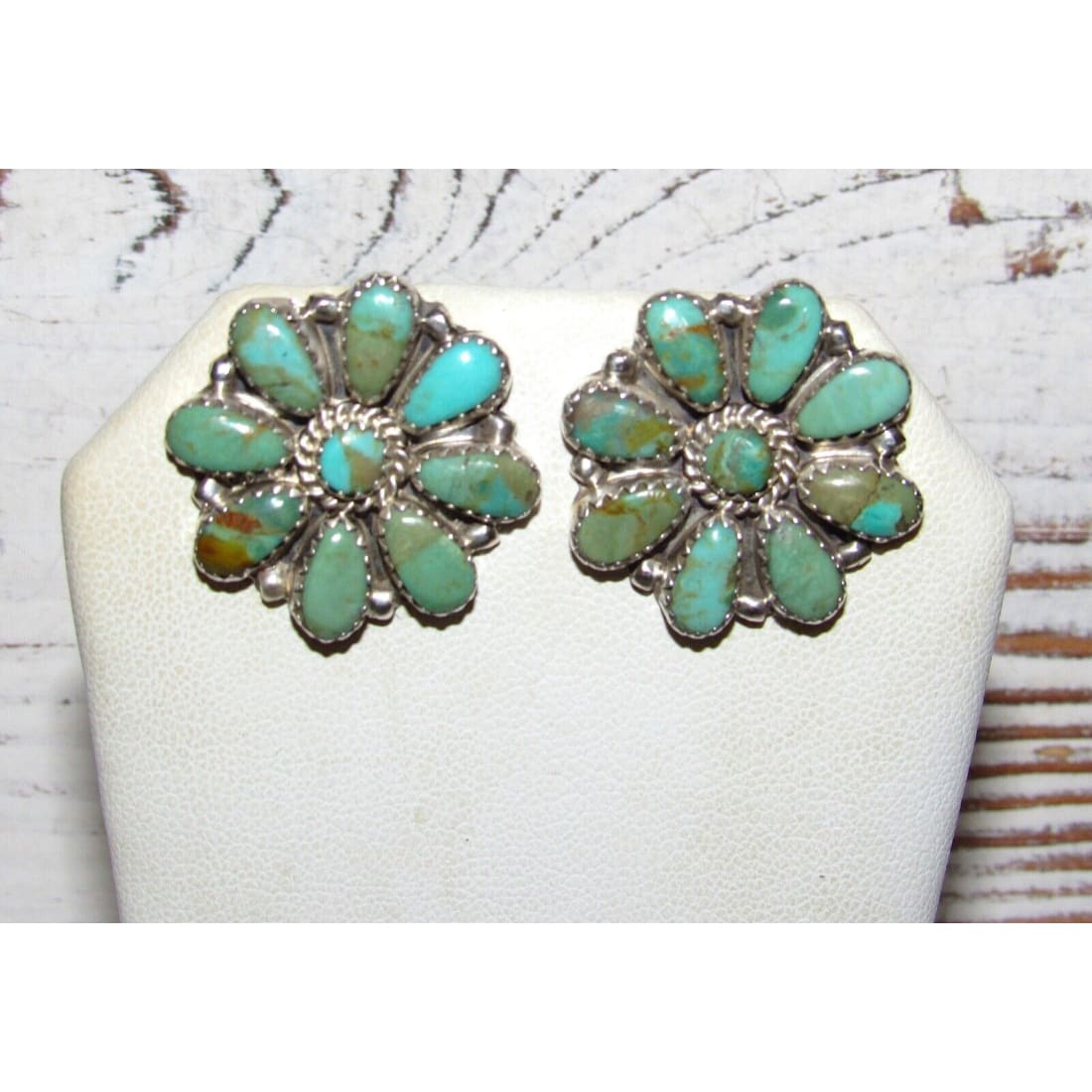 Navajo Turquoise Cluster Earrings Sterling Silver Native