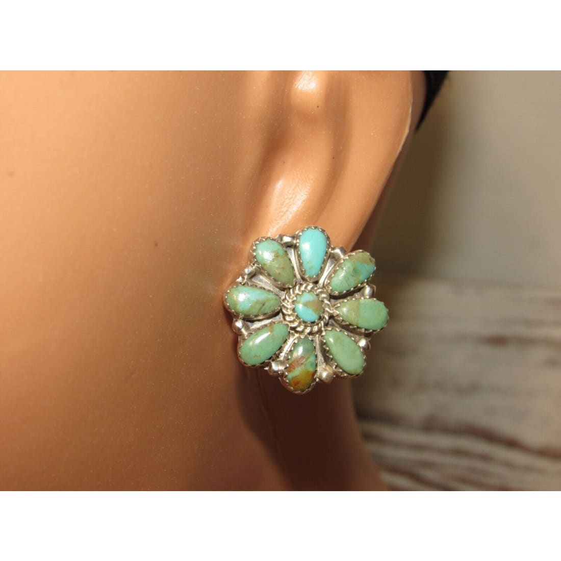 Navajo Turquoise Cluster Earrings Sterling Silver Native