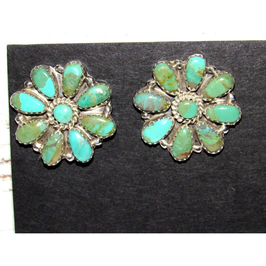 Navajo Turquoise Cluster Earrings Sterling Silver Native