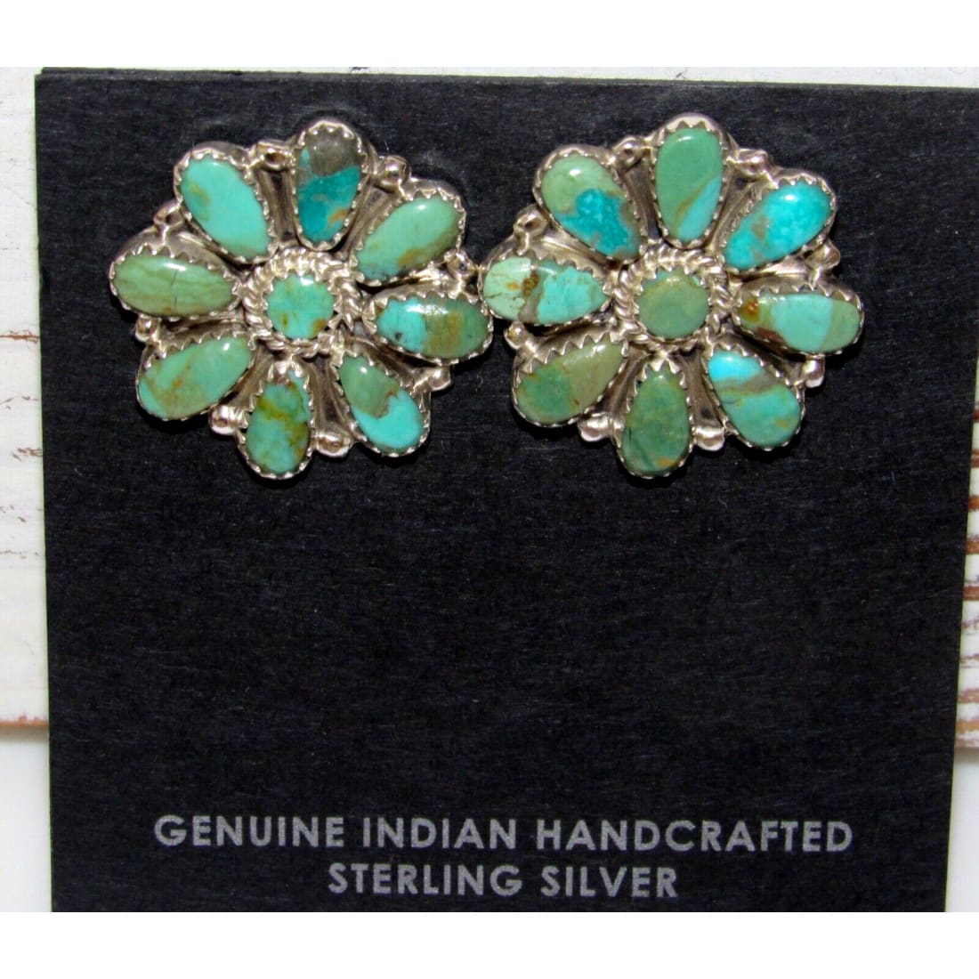 Navajo Turquoise Cluster Earrings Sterling Silver Native