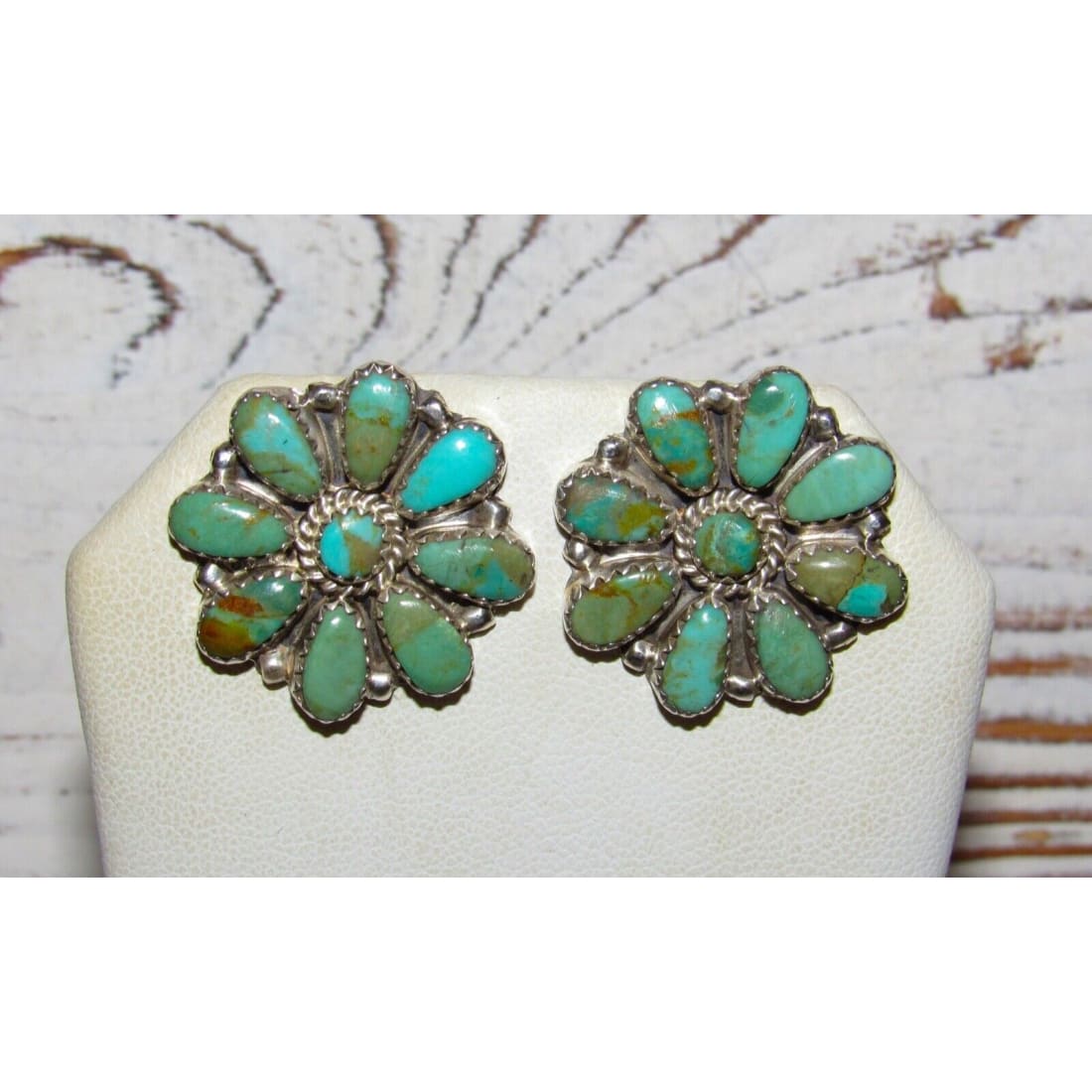 Navajo Turquoise Cluster Earrings Sterling Silver Native