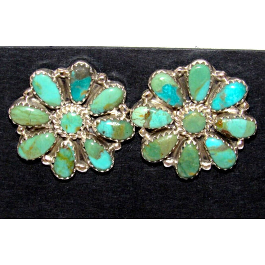 Navajo Turquoise Cluster Earrings Sterling Silver Native 