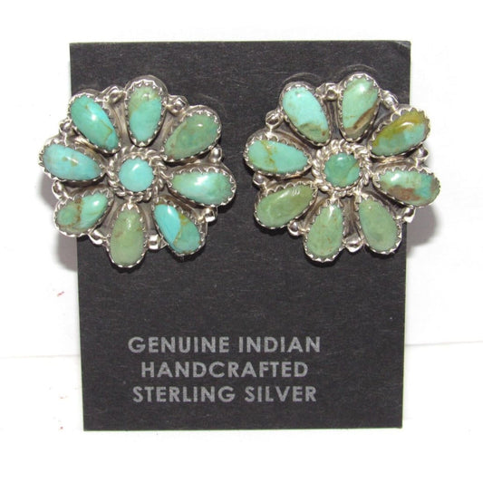 Navajo Turquoise Cluster Earrings Sterling Silver Native
