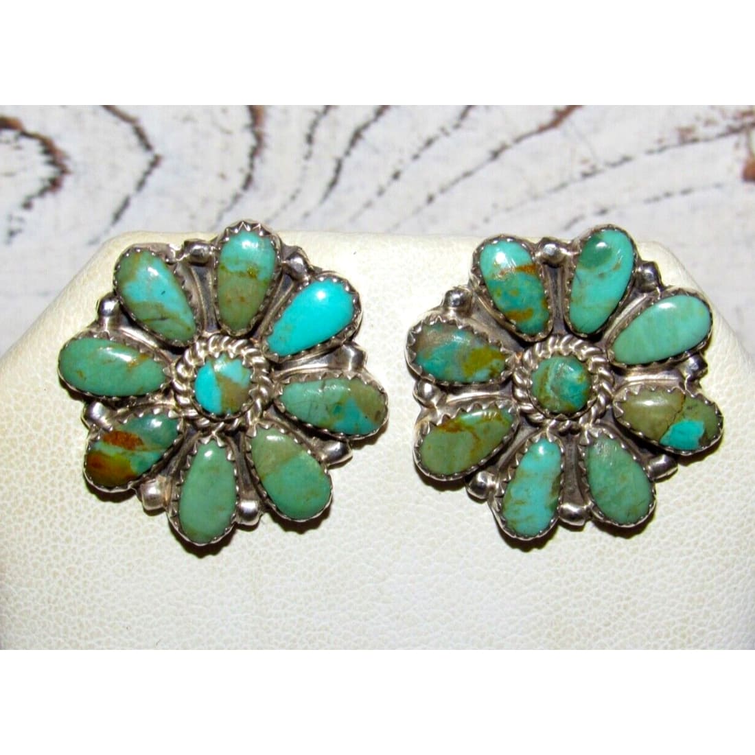 Navajo Turquoise Cluster Earrings Sterling Silver Native