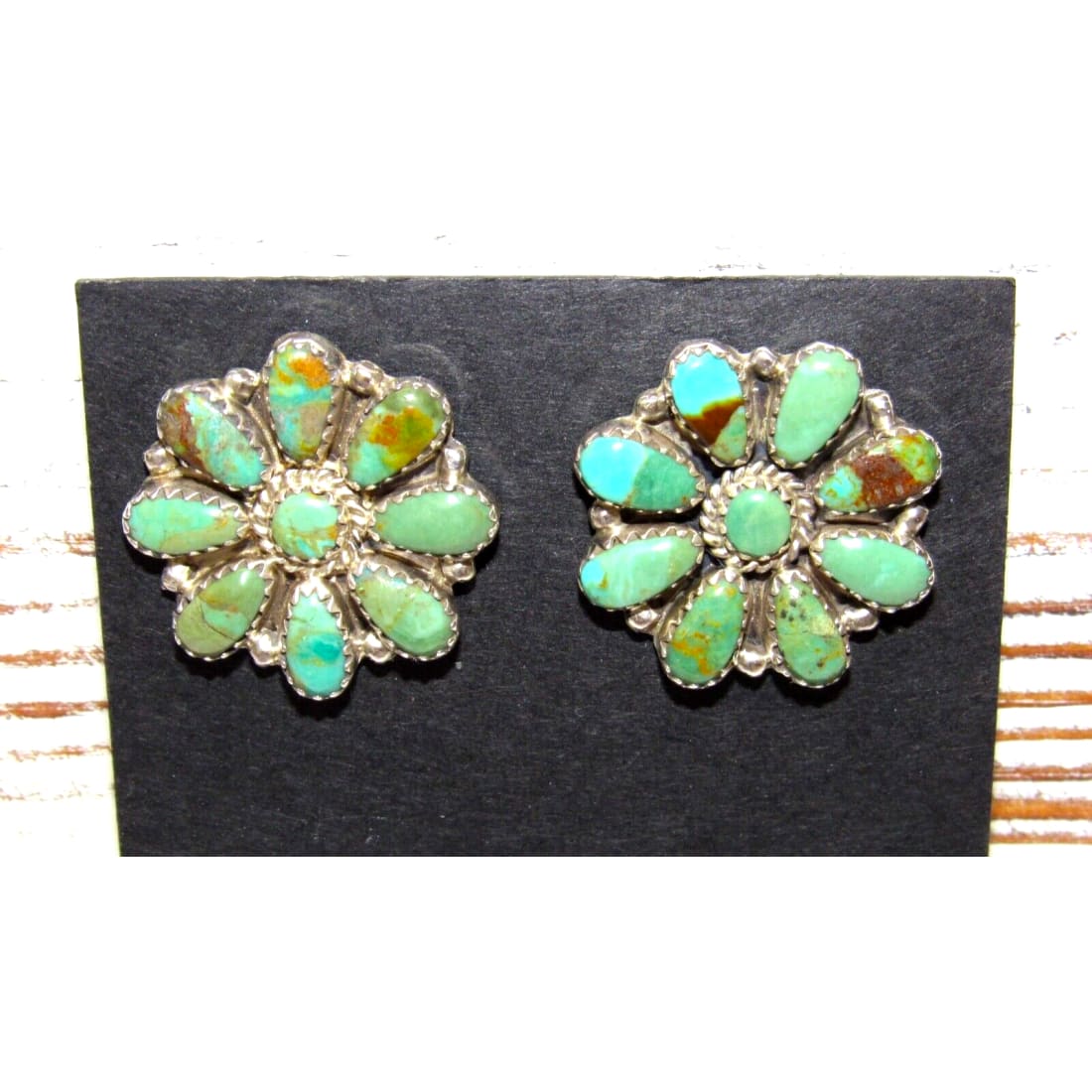 Navajo Turquoise Cluster Earrings Sterling Silver Native