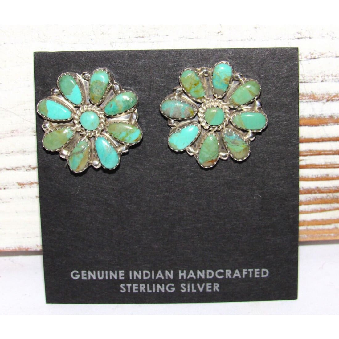 Navajo Turquoise Cluster Earrings Sterling Silver Native
