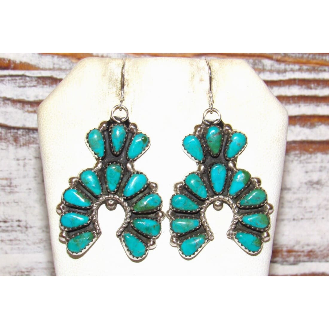 Navajo Turquoise Cluster Naja Dangle Earrings Sterling
