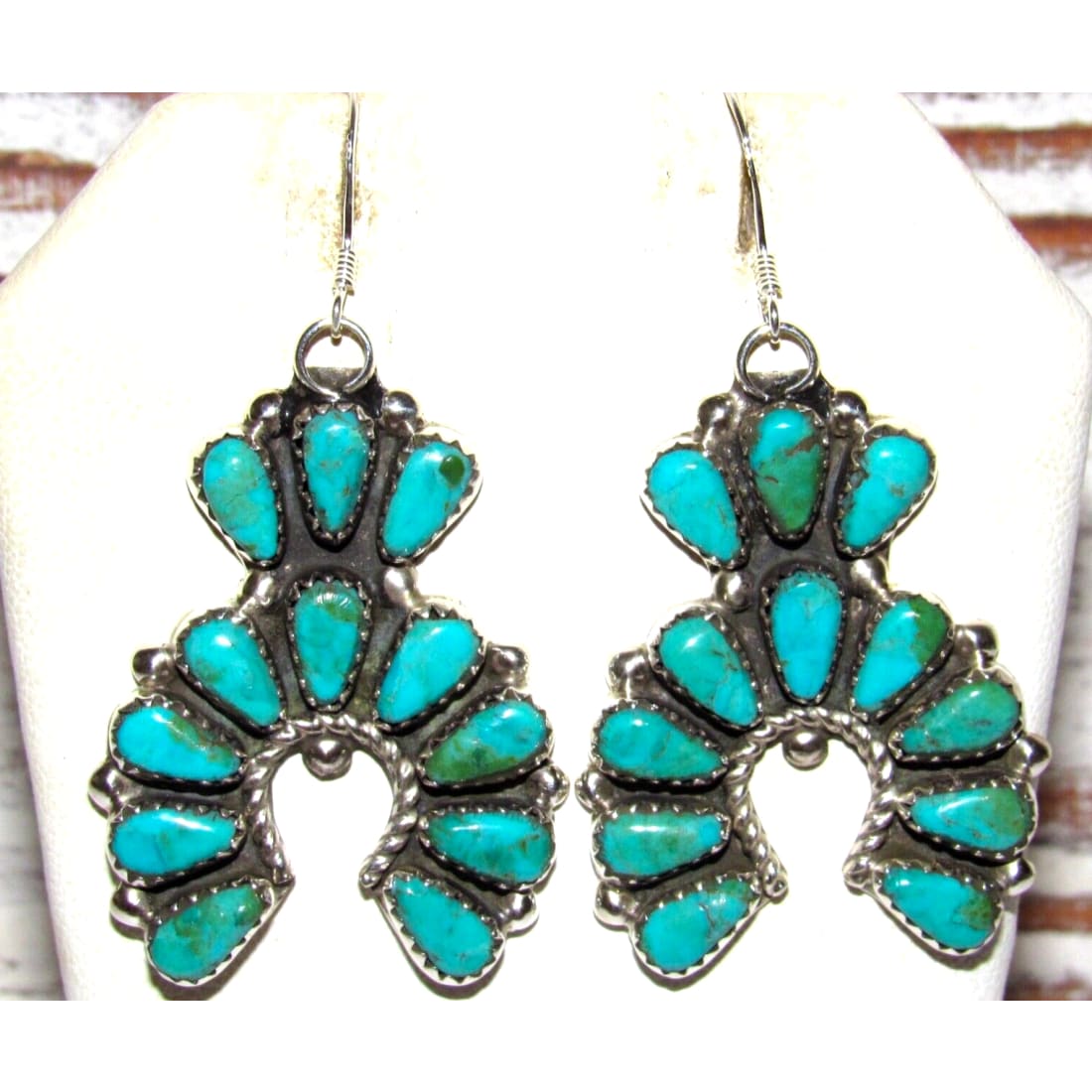 Navajo Turquoise Cluster Naja Dangle Earrings Sterling