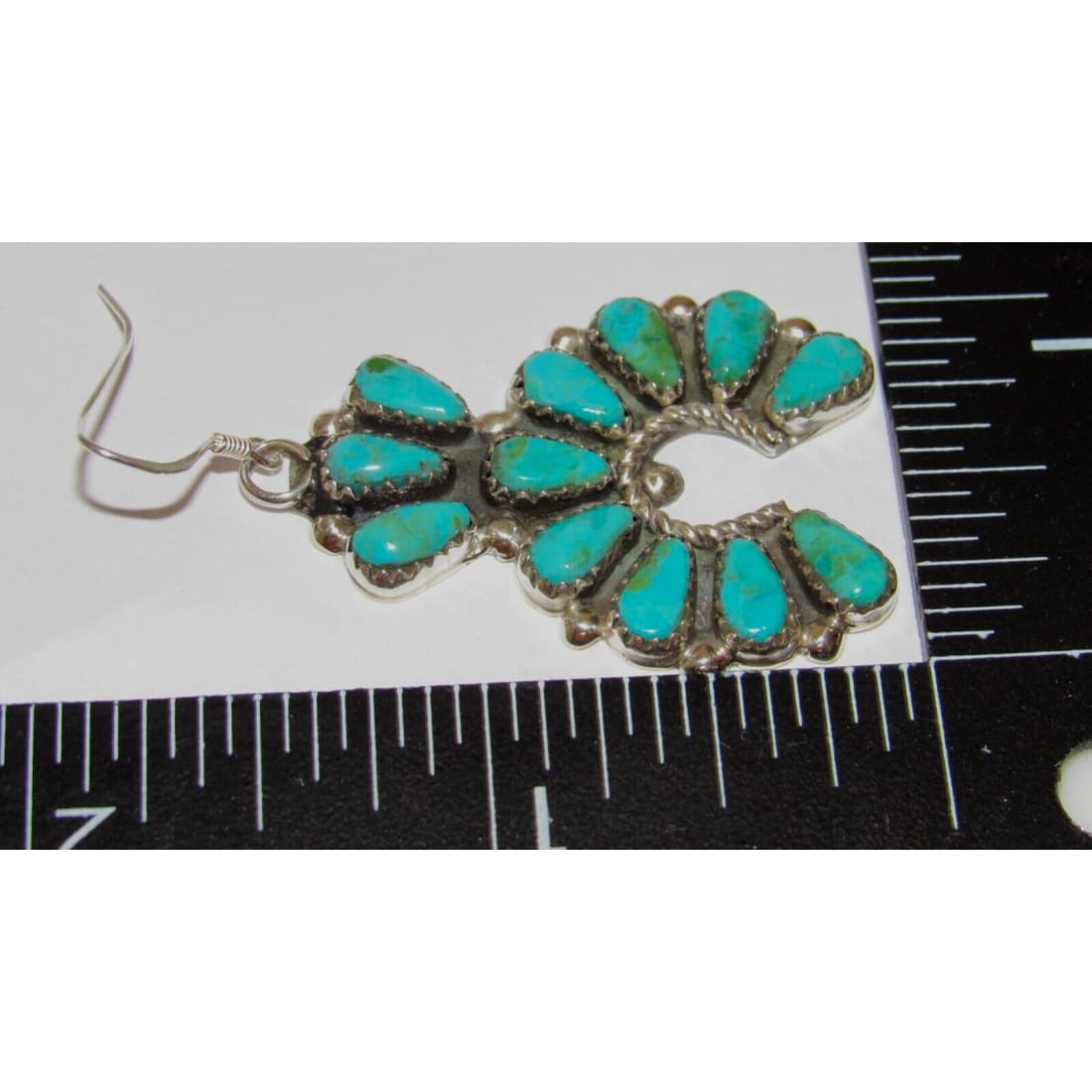 Navajo Turquoise Cluster Naja Dangle Earrings Sterling
