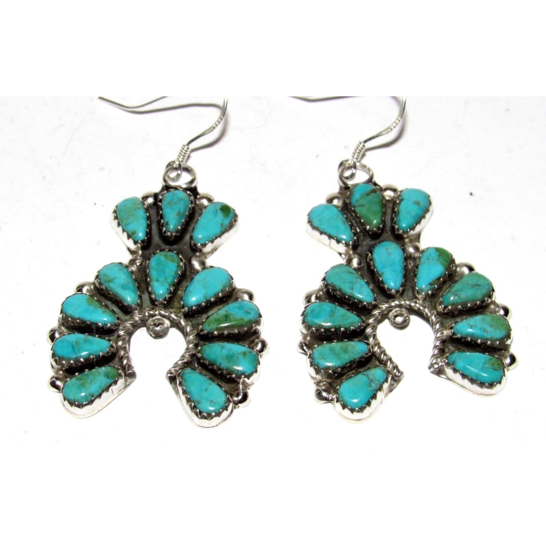 Navajo Turquoise Cluster Naja Dangle Earrings Sterling