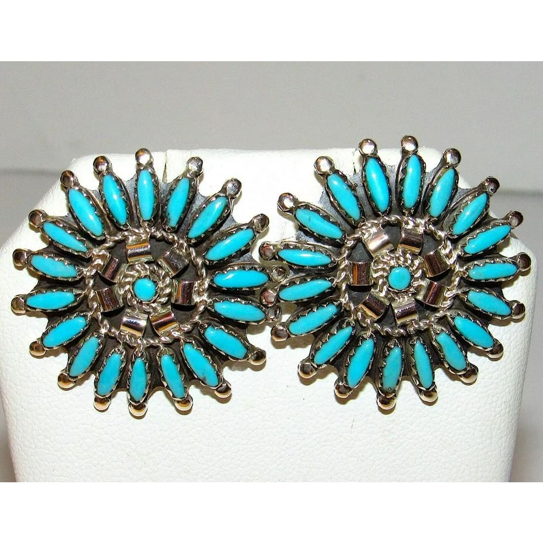Navajo Turquoise Cluster Post Earrings Sterling Silver