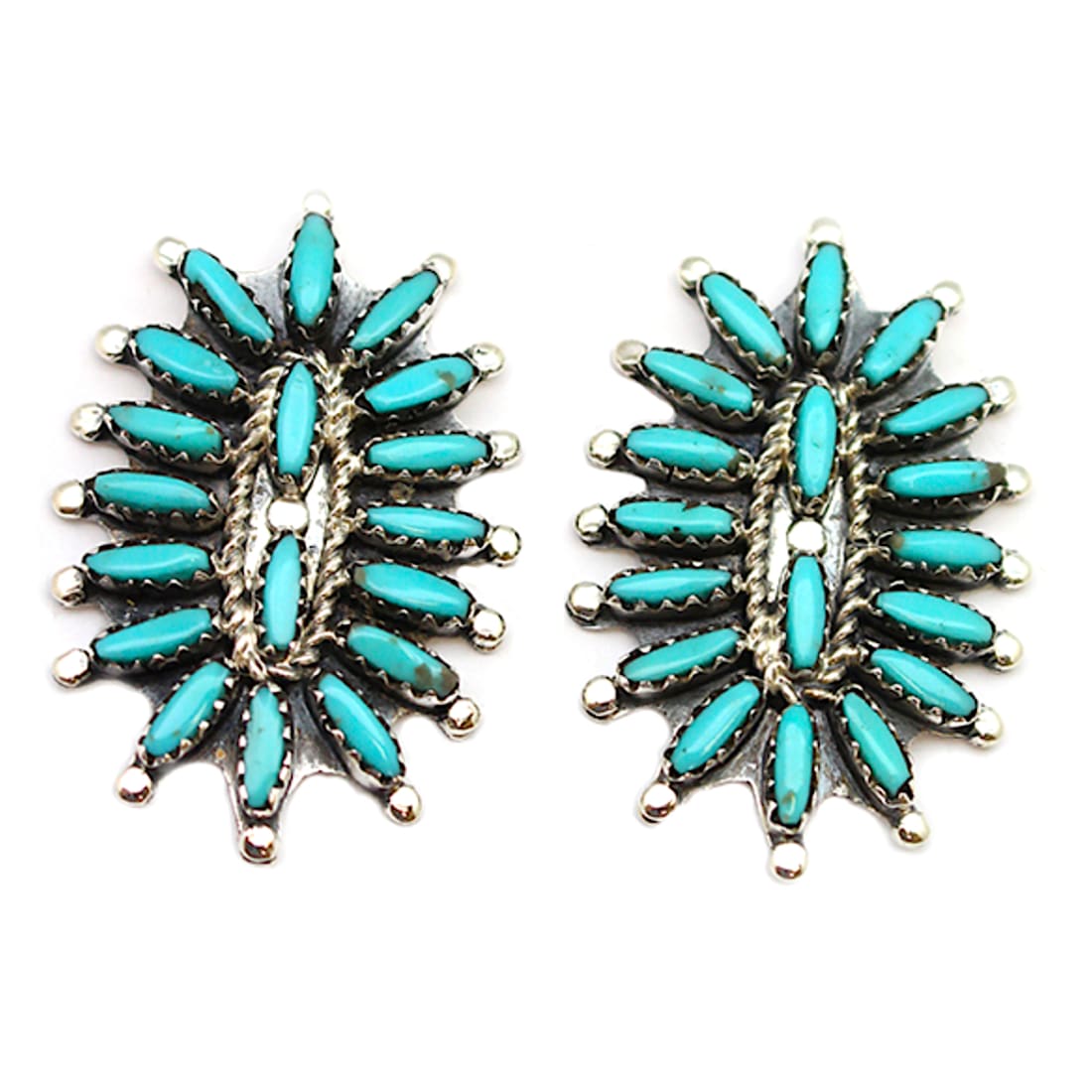 Navajo Turquoise Cluster Post Earrings Sterling Silver
