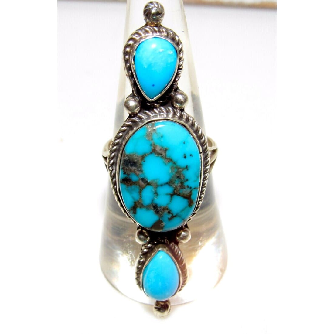 Navajo Turquoise Cluster Ring Size 8 Sterling Silver Native 